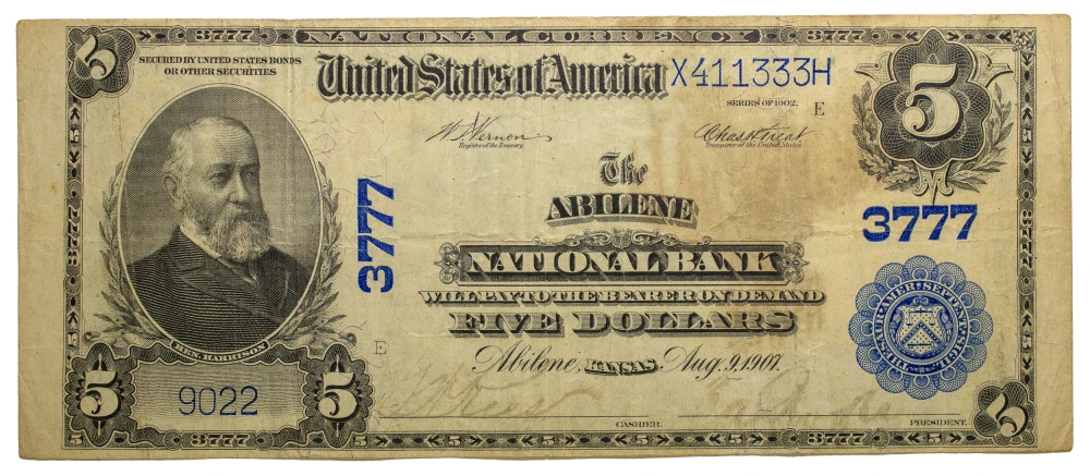 Kansas. VF Details Series 1902 $5