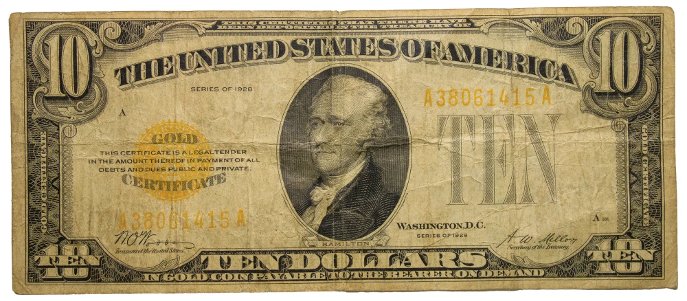F-VF 1928 $10 Gold Certificate