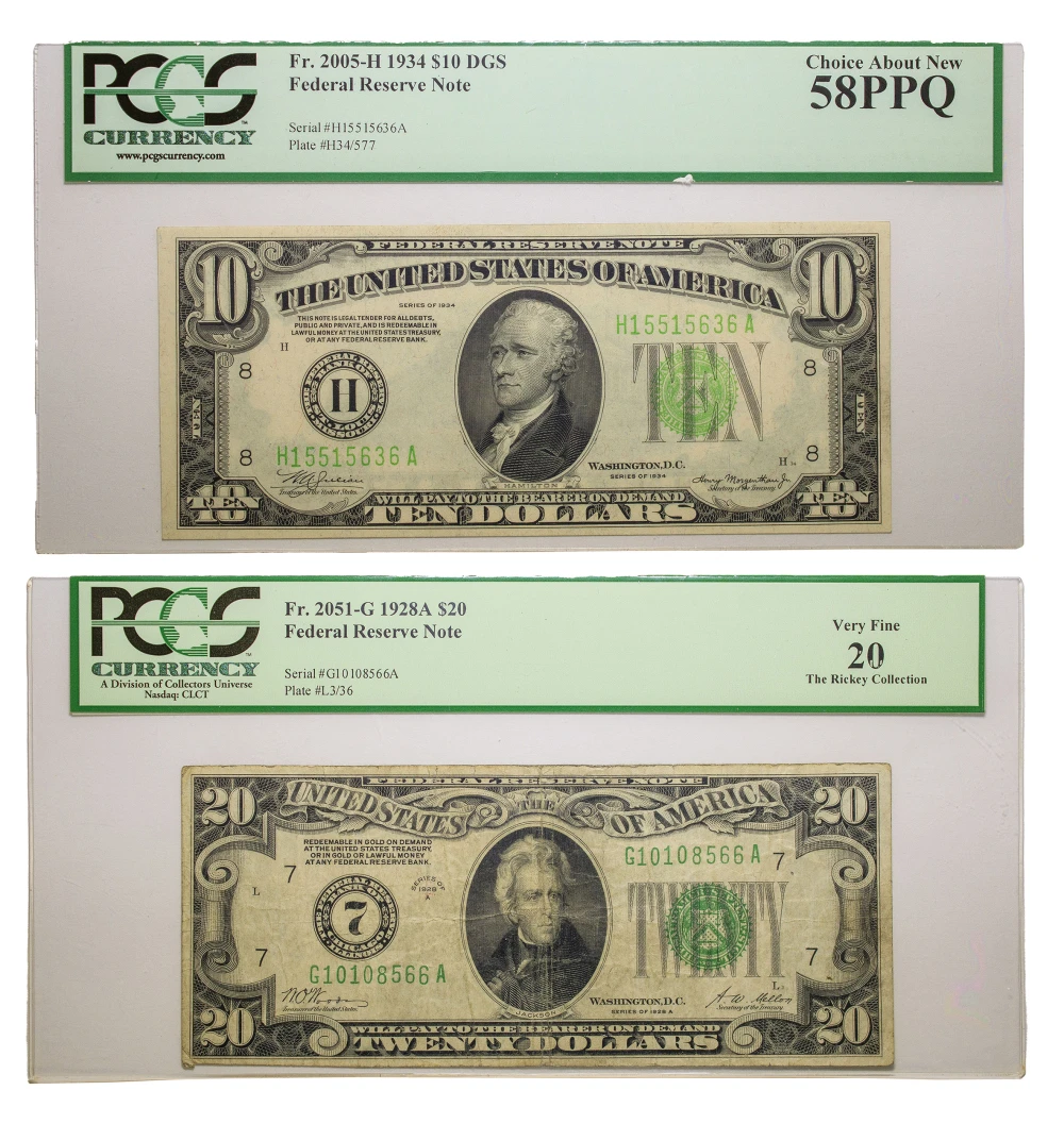 PCGS Certified $10 & $20 Pair