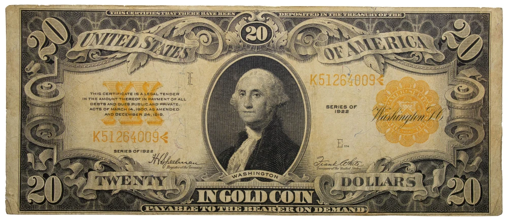 VF 1922 $20 Gold Note