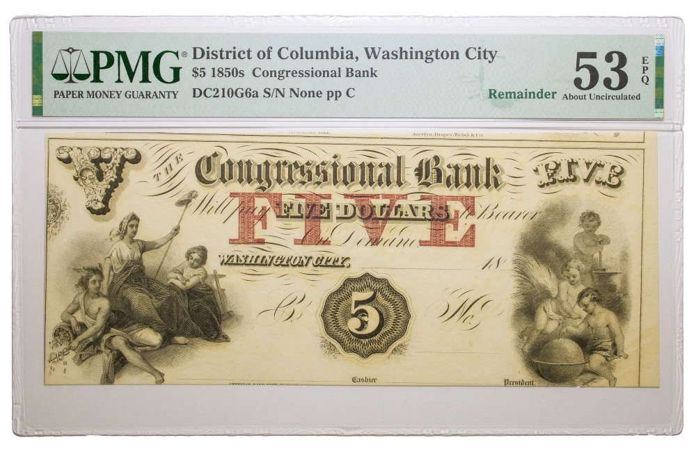 Washington, DC. PMG AU-53 $5 Remainder