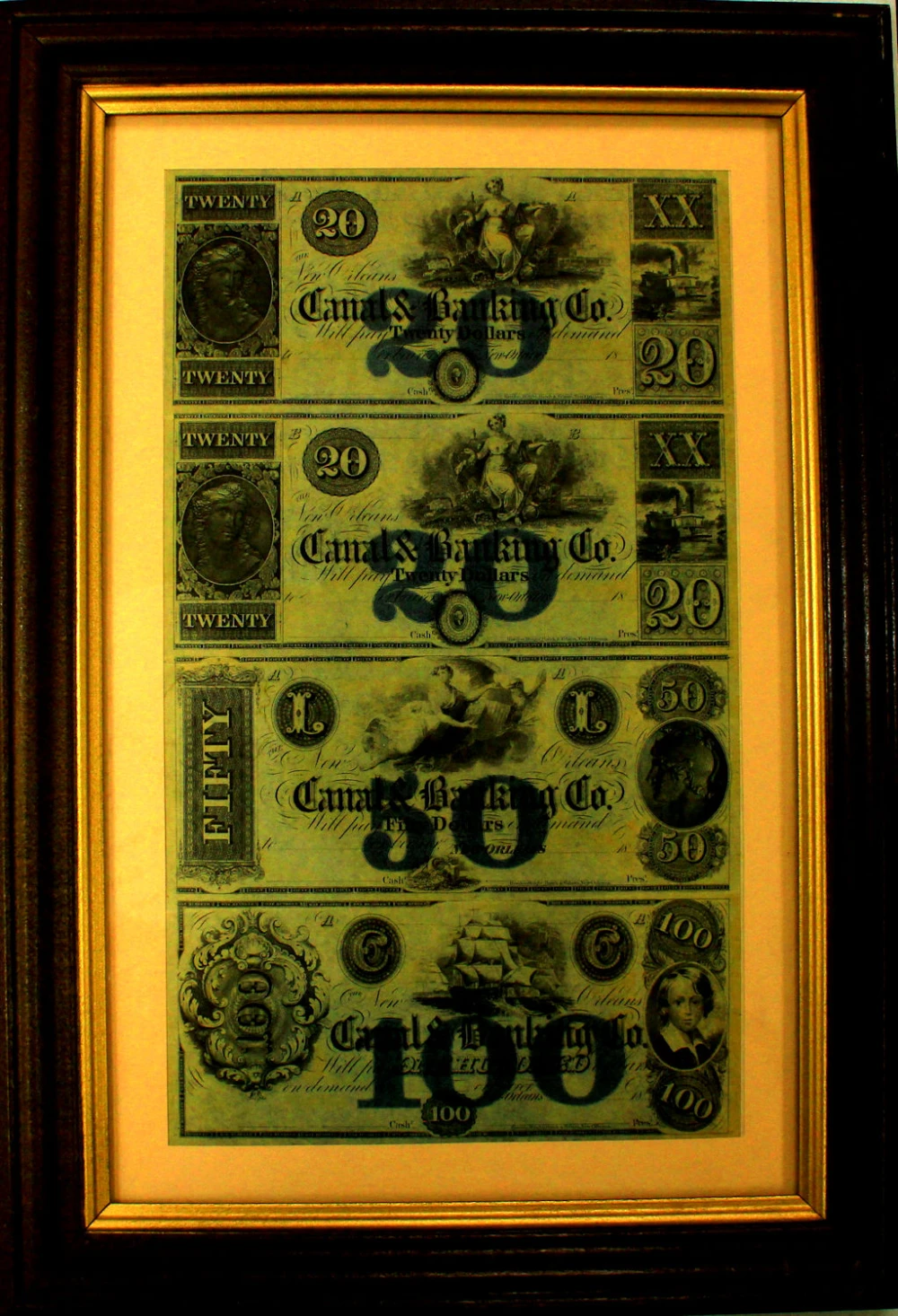 Louisiana. Framed 4 Note Sheet