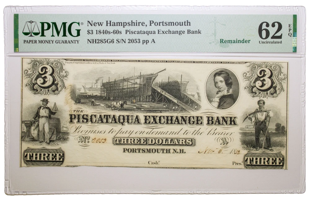 New Hampshire. Portsmouth. PMG UNC-62 EPQ $3
