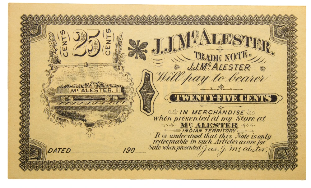 Oklahoma. Indian Territory 25 Cent Script