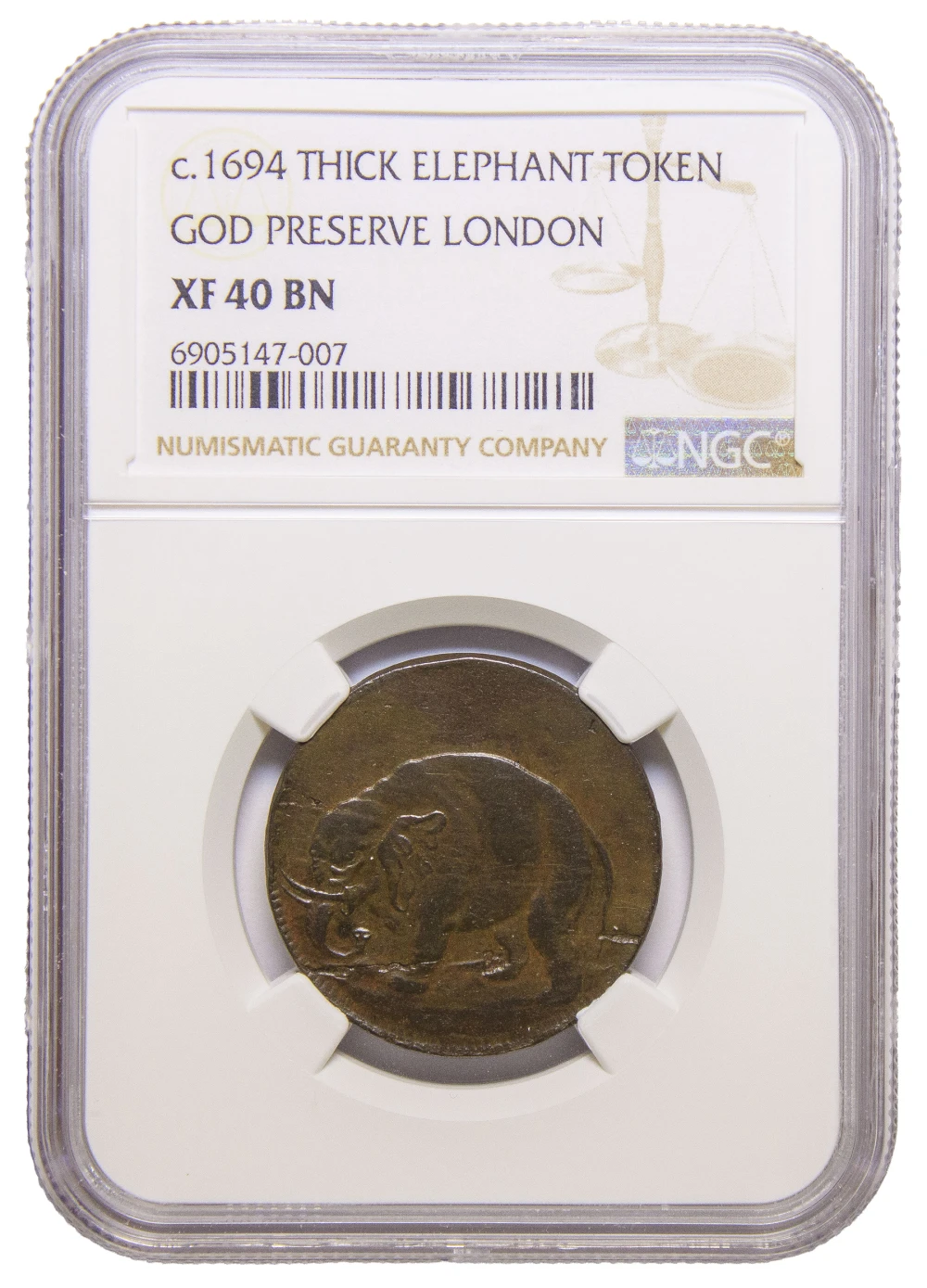 NGC EF-40 Circa 1694 Elephant Token