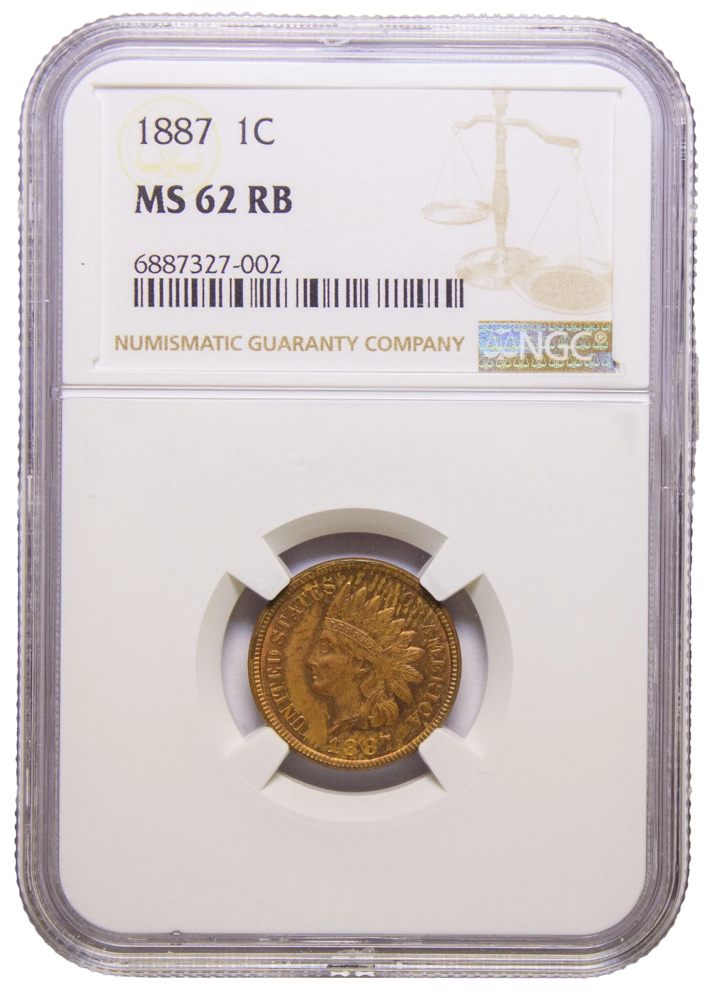 NGC MS-62 RB 1887 Cent