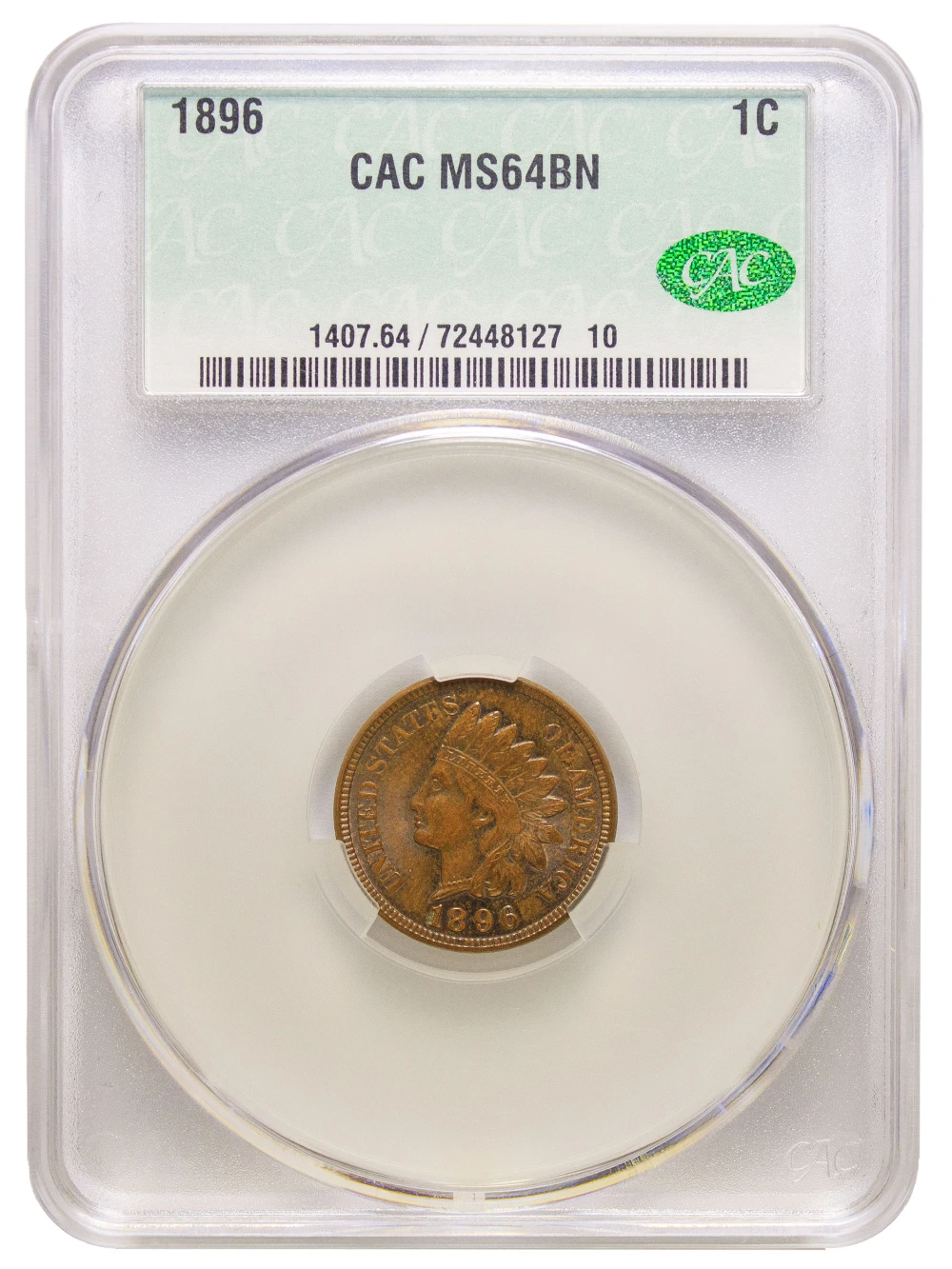 CACG MS-64 Brown 1896 Indian Cent