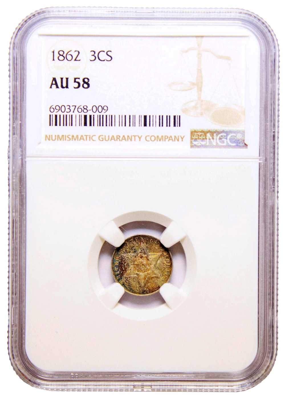 NGC AU-58 1862 Silver Three-Cents