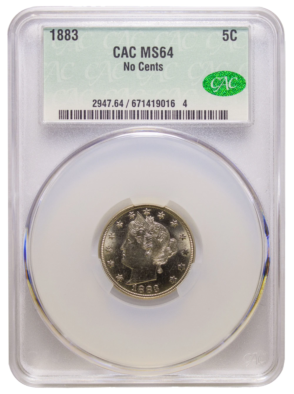 CACG MS-64 1883 No Cents Nickel