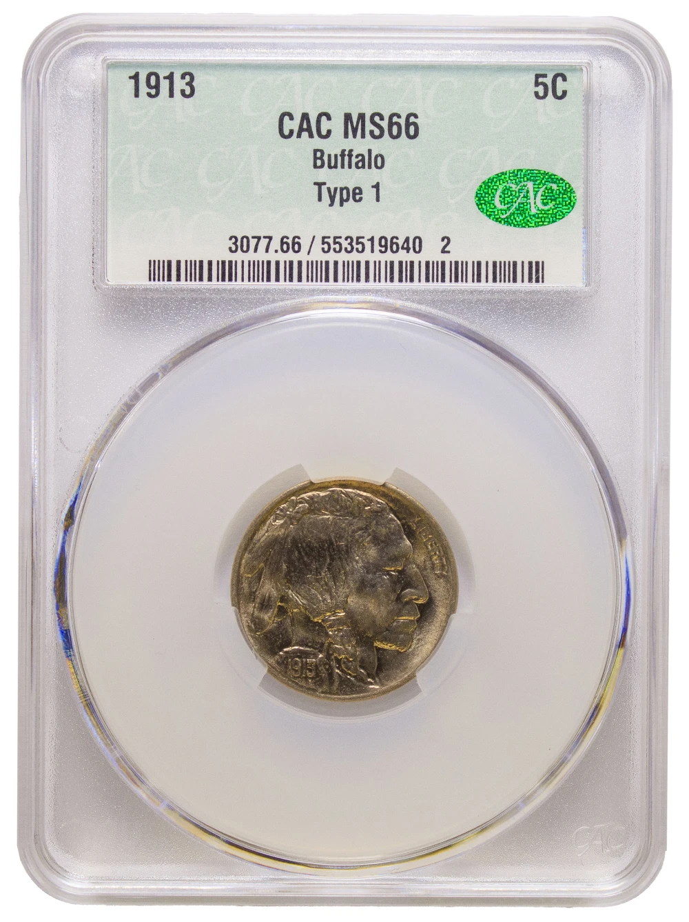 CACG MS-66 1913 TI Buffalo Nickel