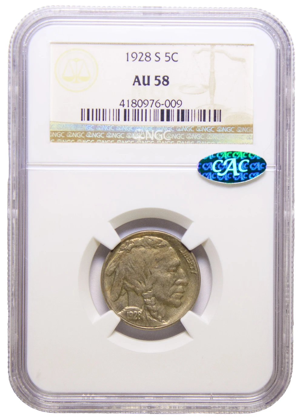 NGC CAC AU-58 1928-S Nickel