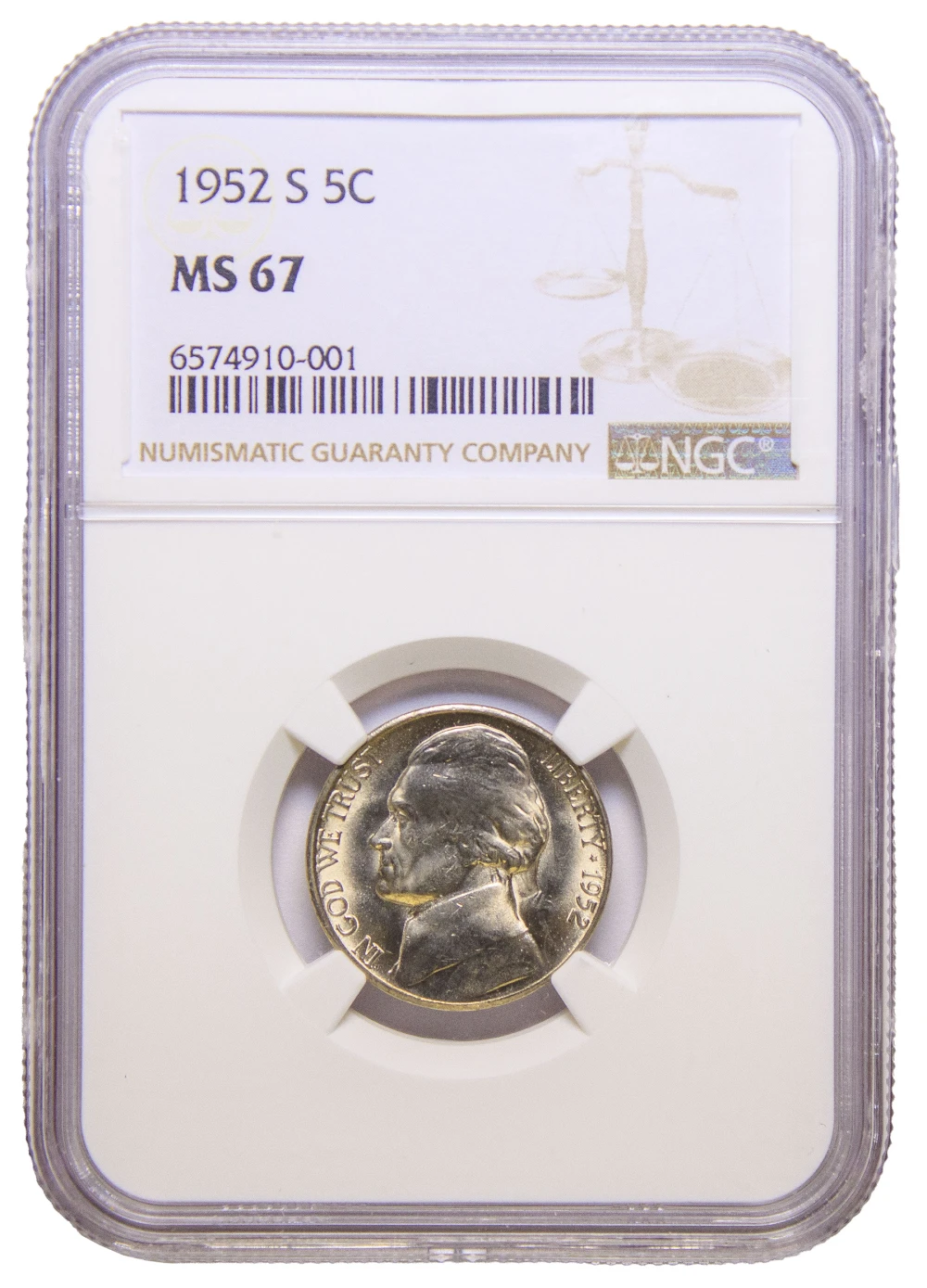 NGC MS-67 1952-S Jefferson Nickel