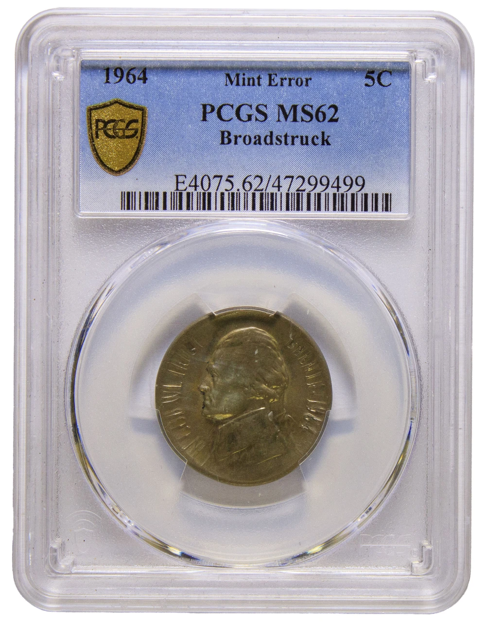 PCGS MS-62 Broadstruck 1964 Nickel