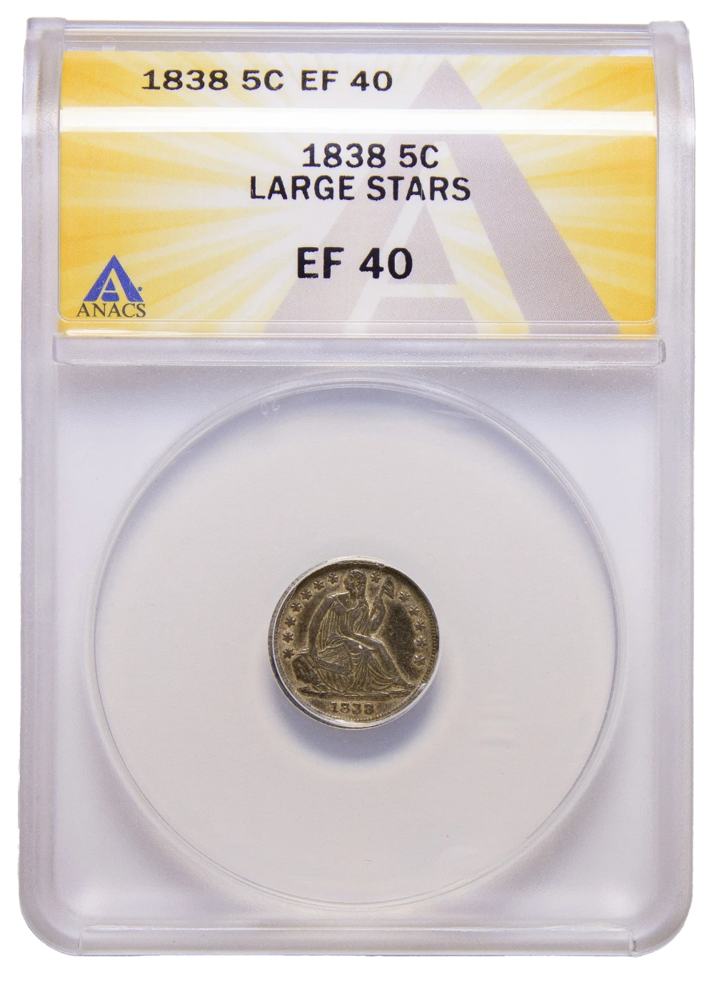 ANACS EF-40 1838 Large Stars Half Dime