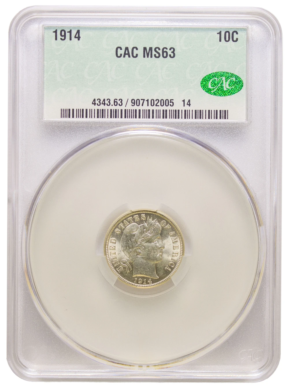 CACG MS-63 1914 Barber Dime
