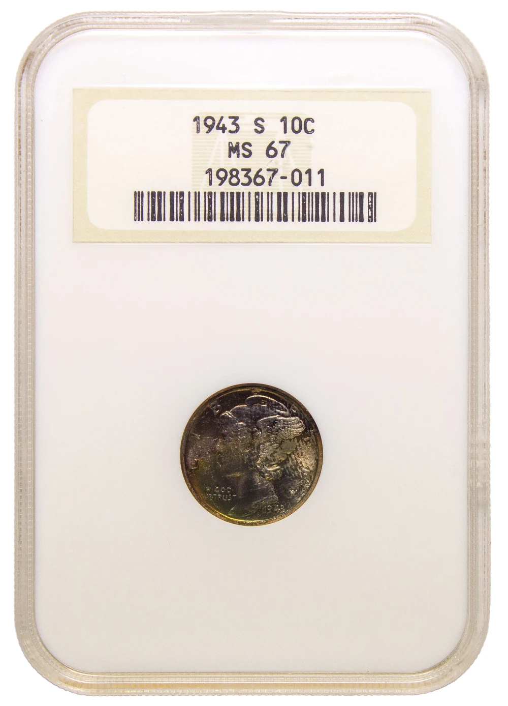 NGC MS-67 Toned 1943-S Dime