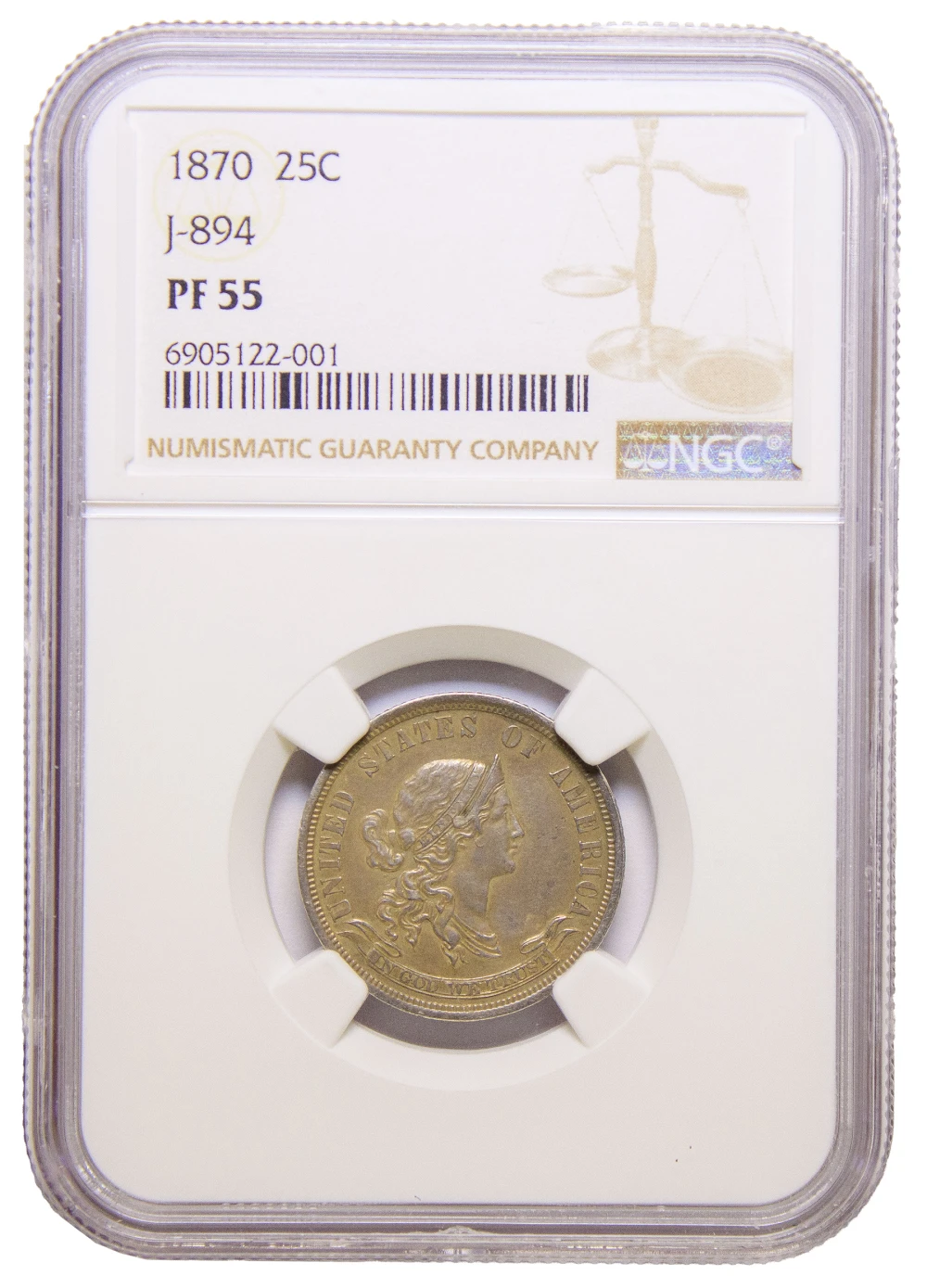 NGC Proof-55 1870 Pattern Quarter