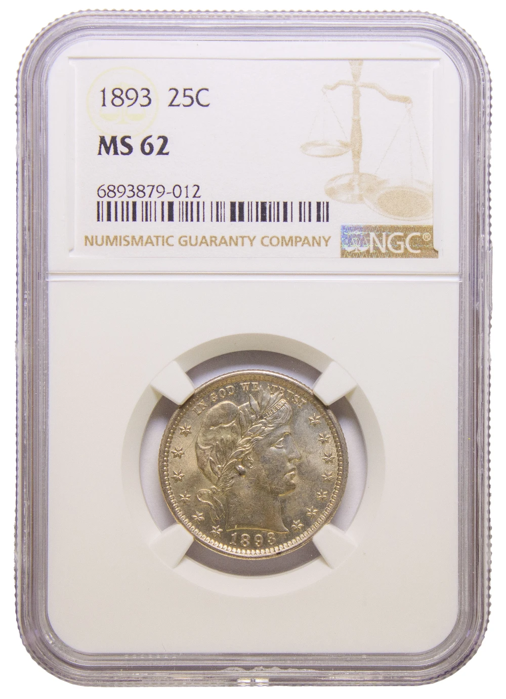 NGC MS-62 1893 Barber Quarter