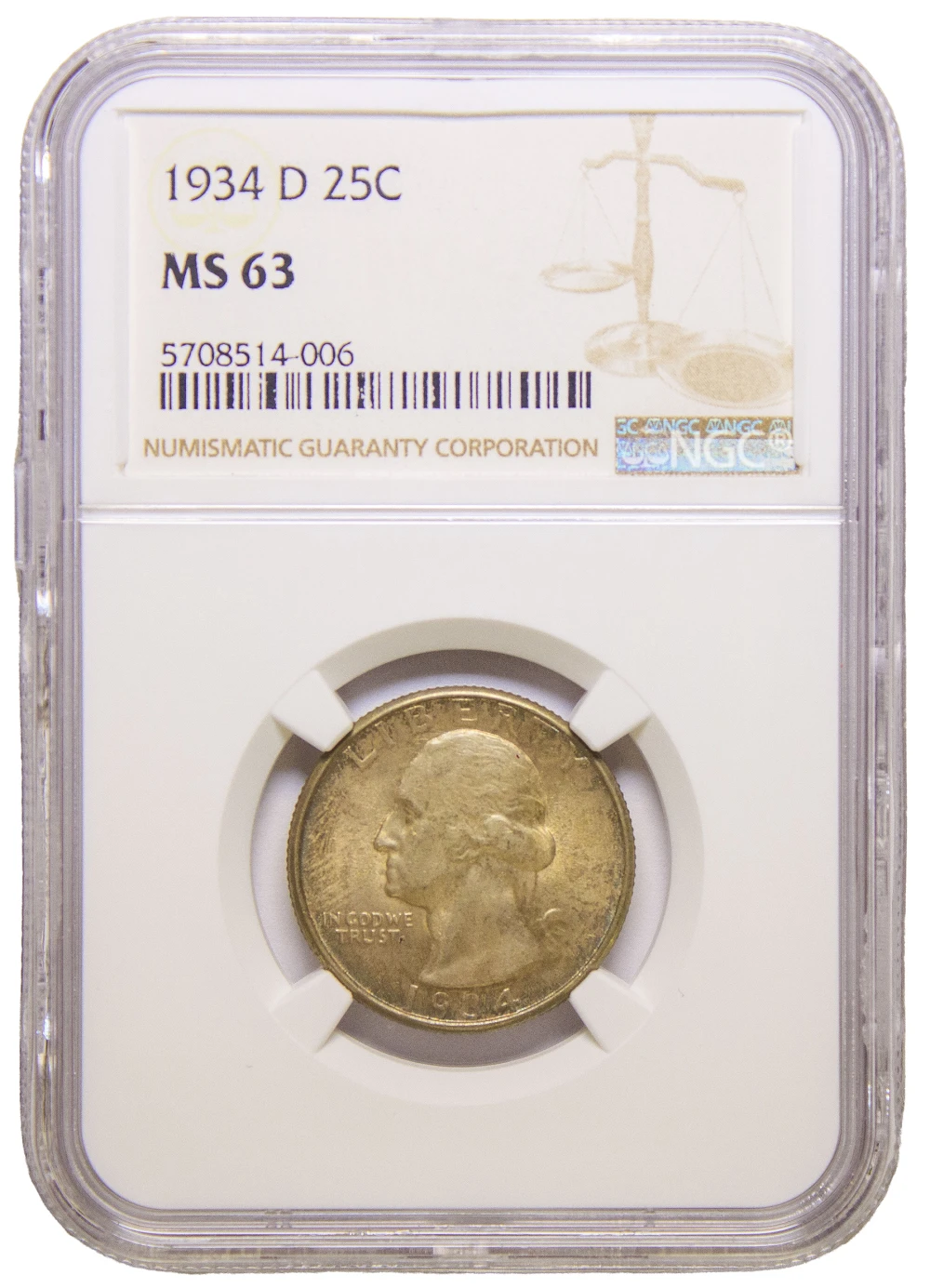 NGC MS-63 1934-D Quarter