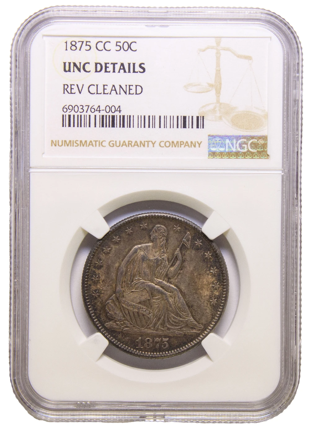 NGC Unc Details 1875-CC Half Dollar