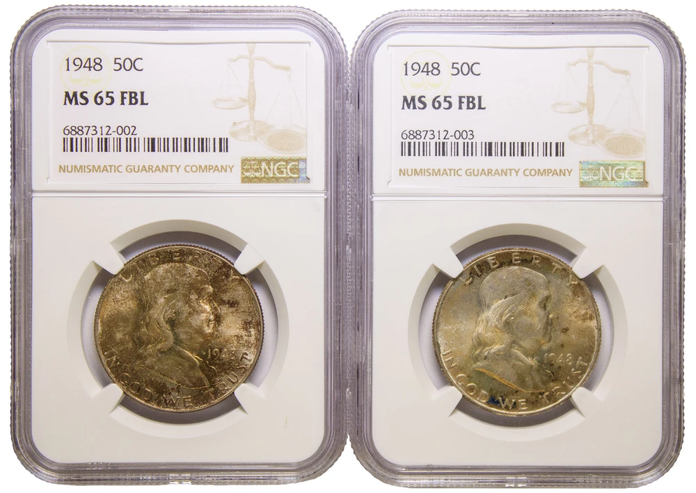 NGC Toned MS-65 FBL 1948 Half Dollar Pair