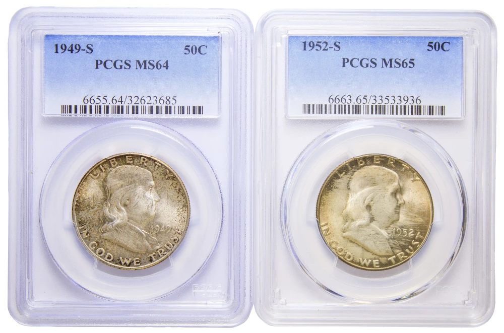 PCGS Branch Mint Toned Franklin Half Dollar Duo