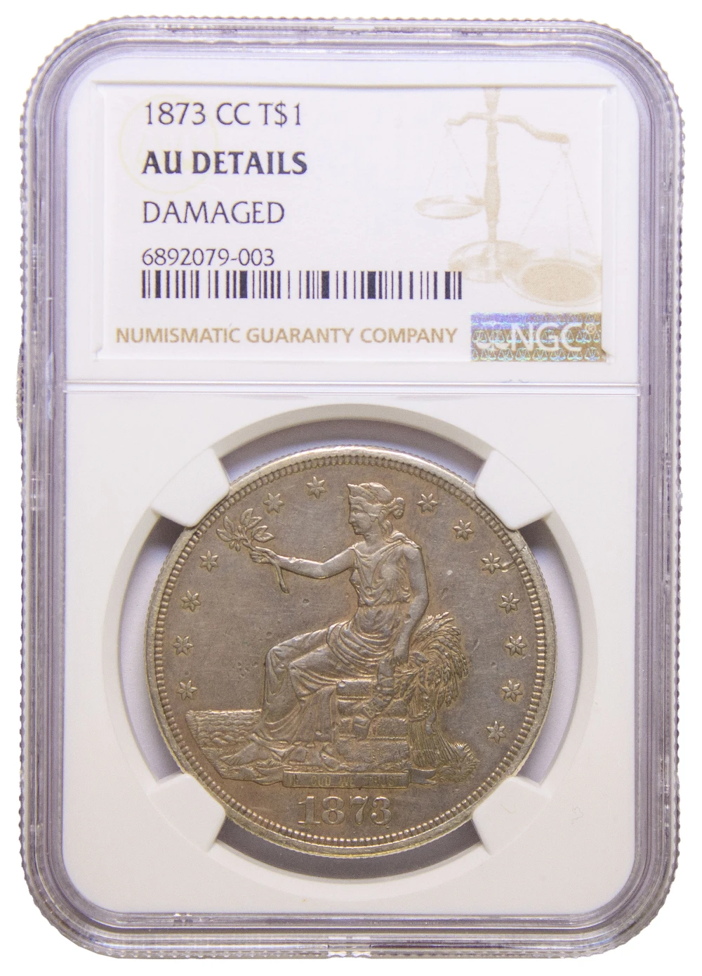 NGC AU Details 1873-CC Trade Dollar