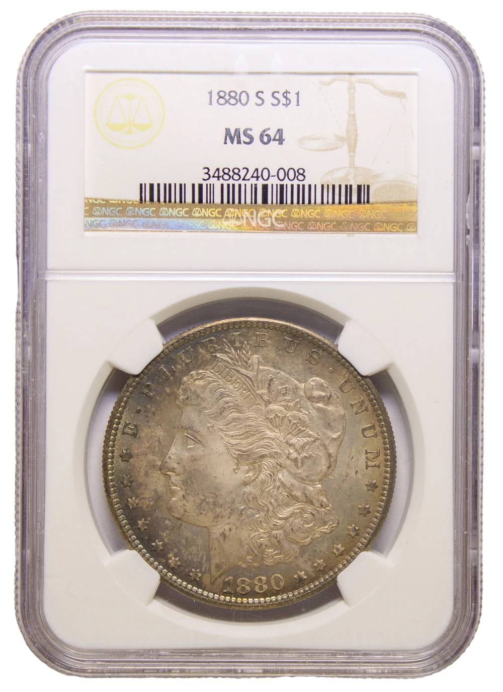 NGC MS-64 Toned 1880-S Morgan Dollar