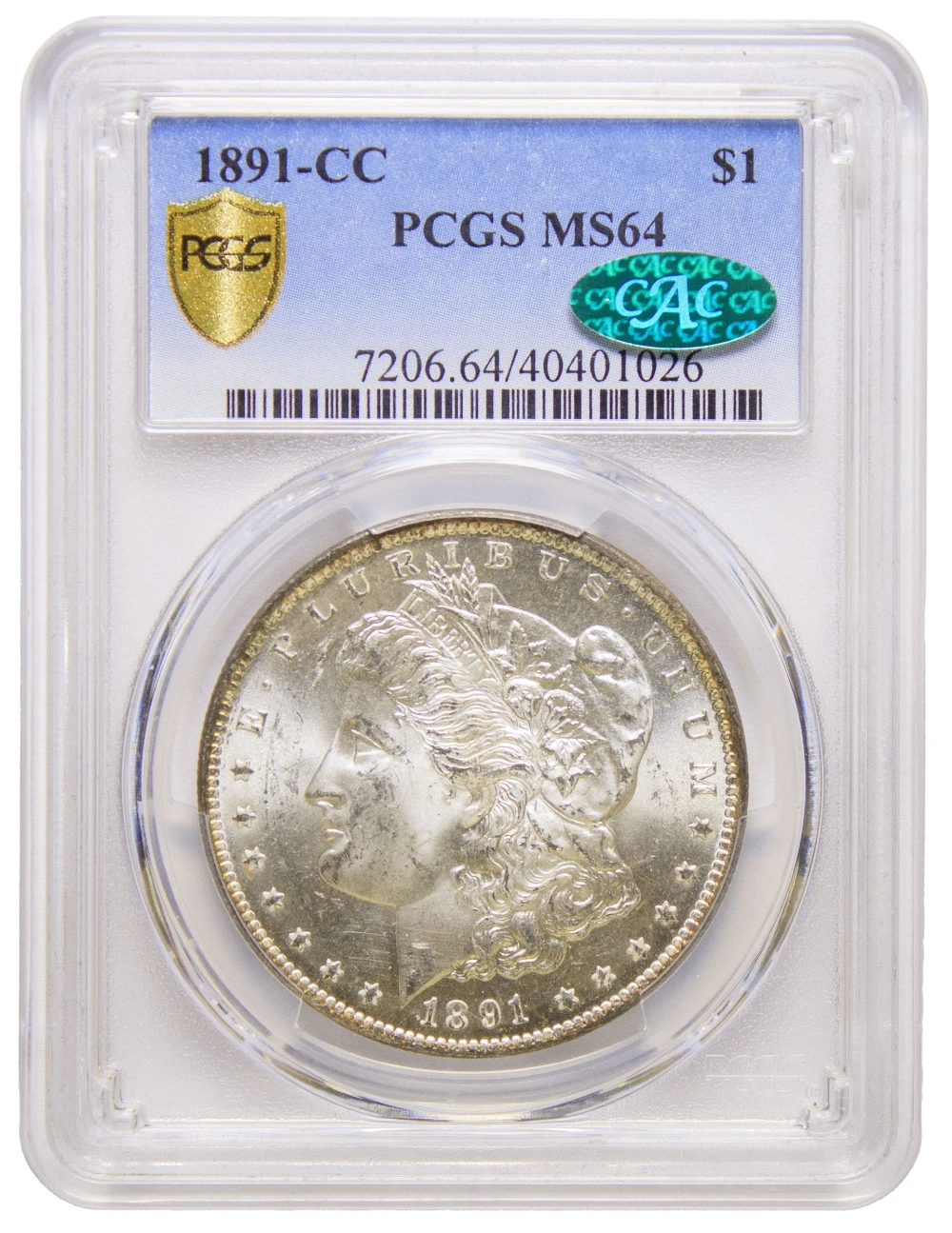 PCGS MS-64 CAC 1891-CC Morgan Dollar