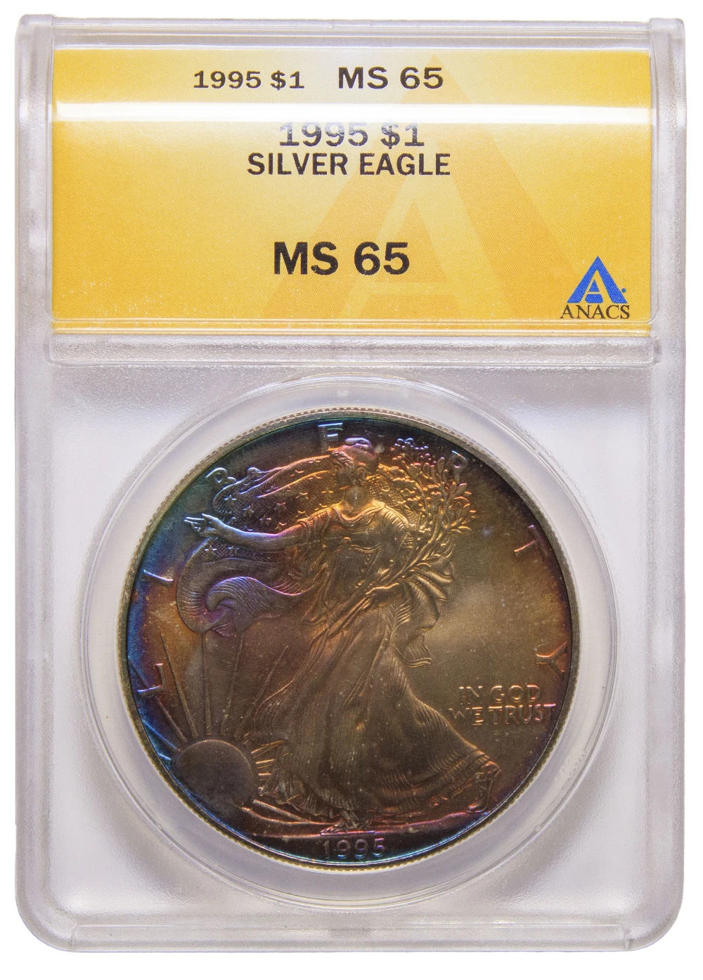 ANACS MS-65 Toned 1995 Silver American Eagle $1