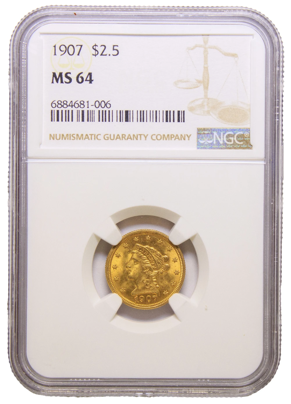 NGC MS-64 1907 Gold $2.50 Liberty