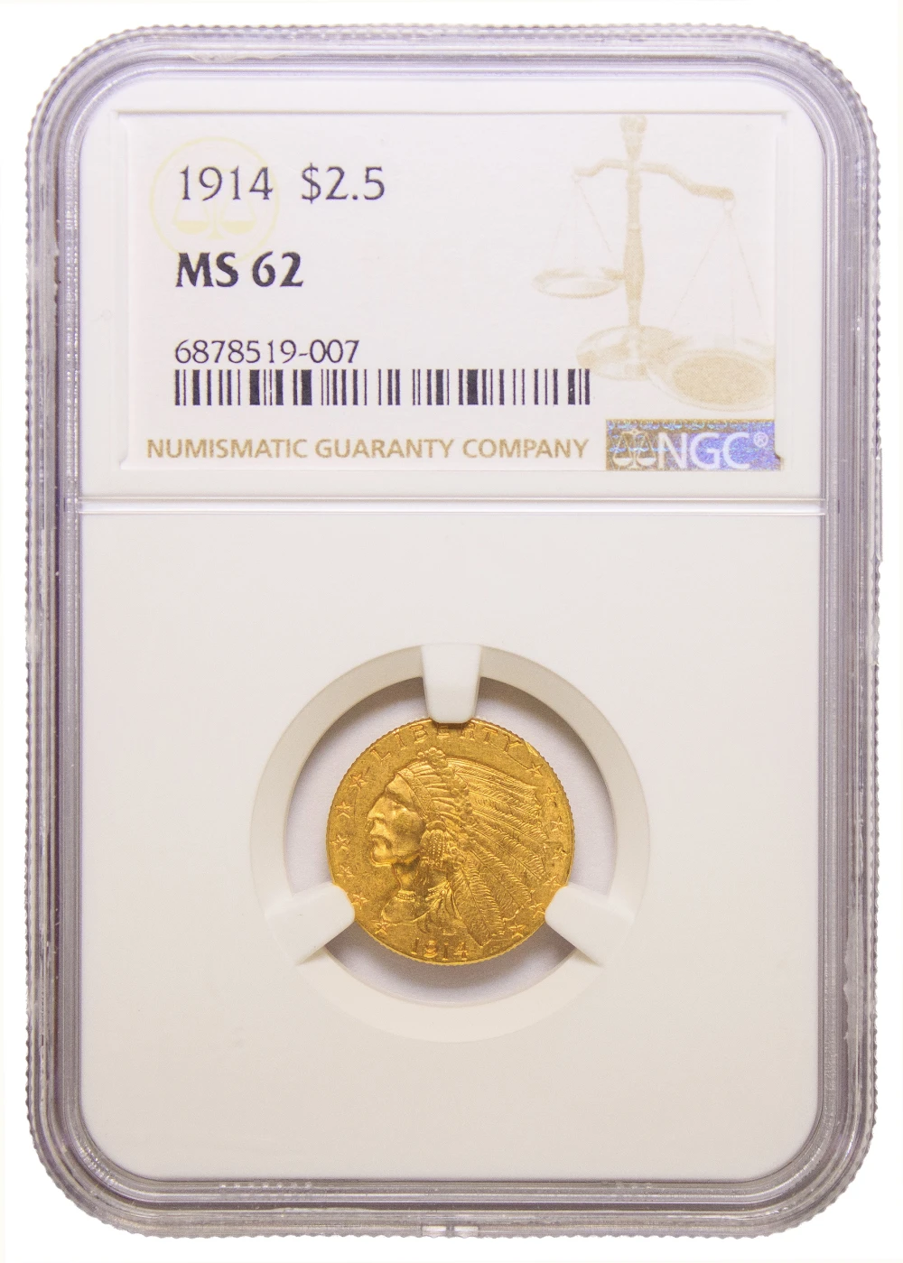 NGC MS-62 1914 Gold $2.50 Indian