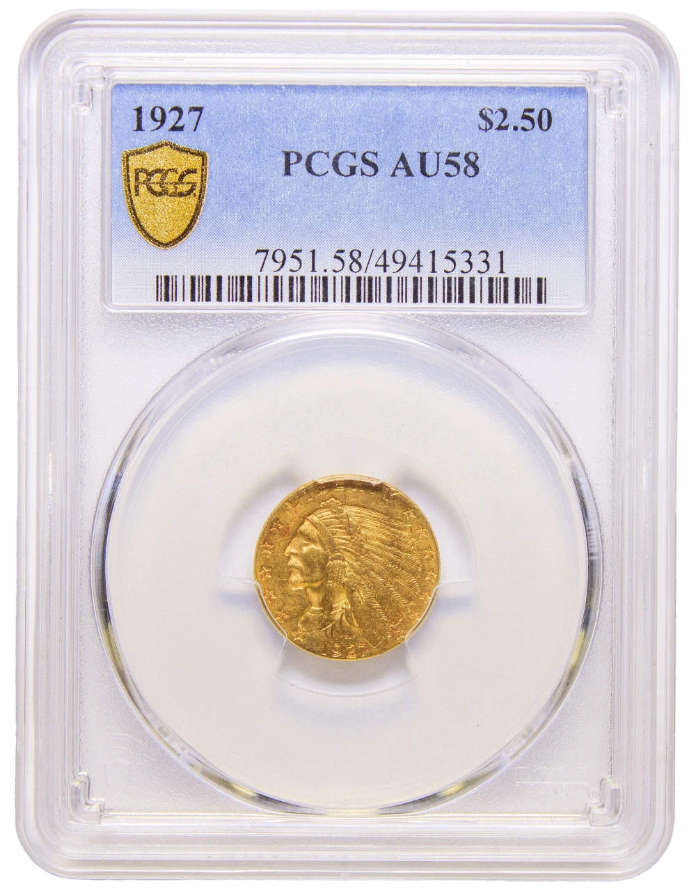 PCGS AU-58 1927 Gold $2.50 Indian