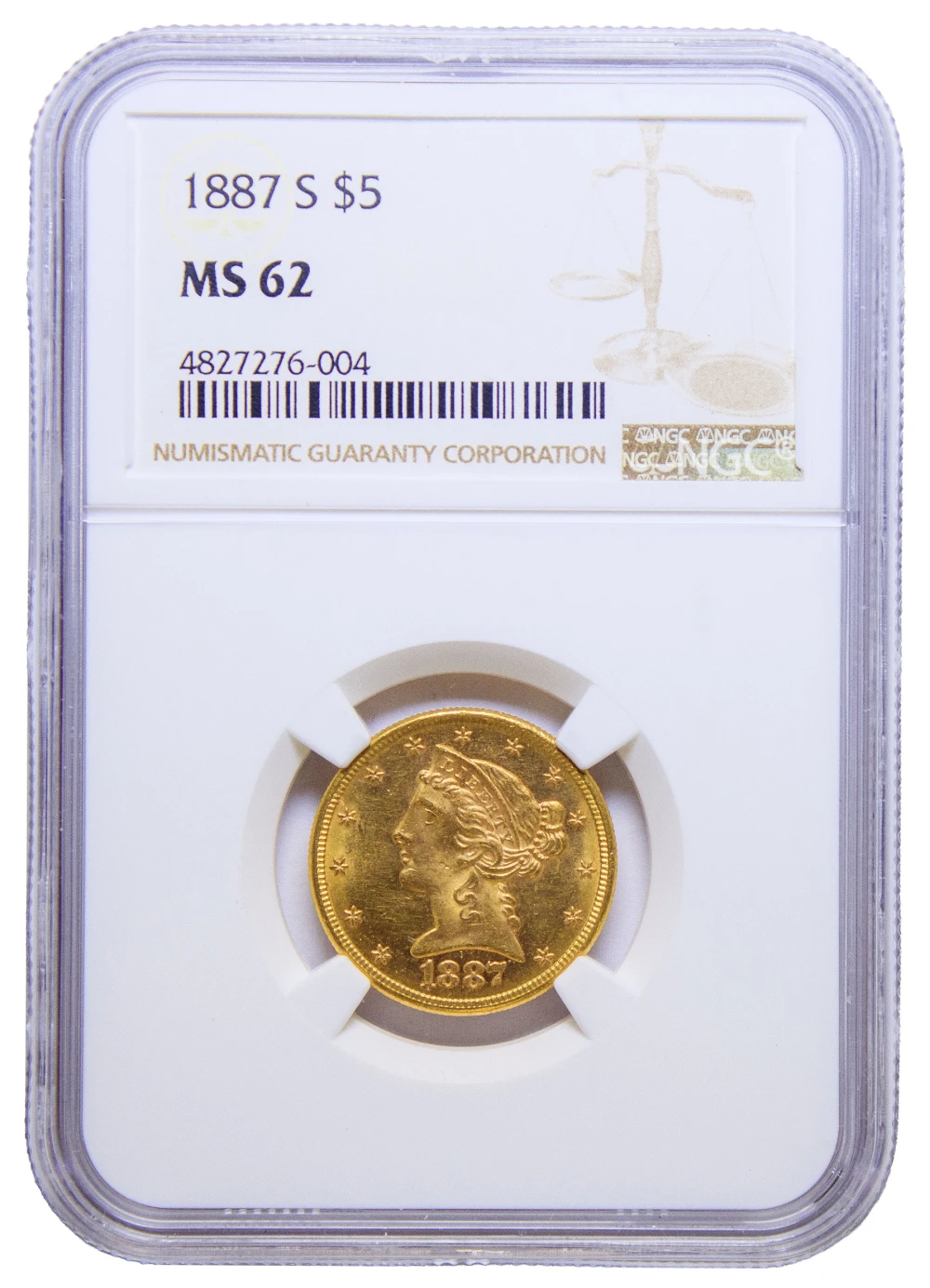 NGC MS-62 1887-S Gold $5 Liberty