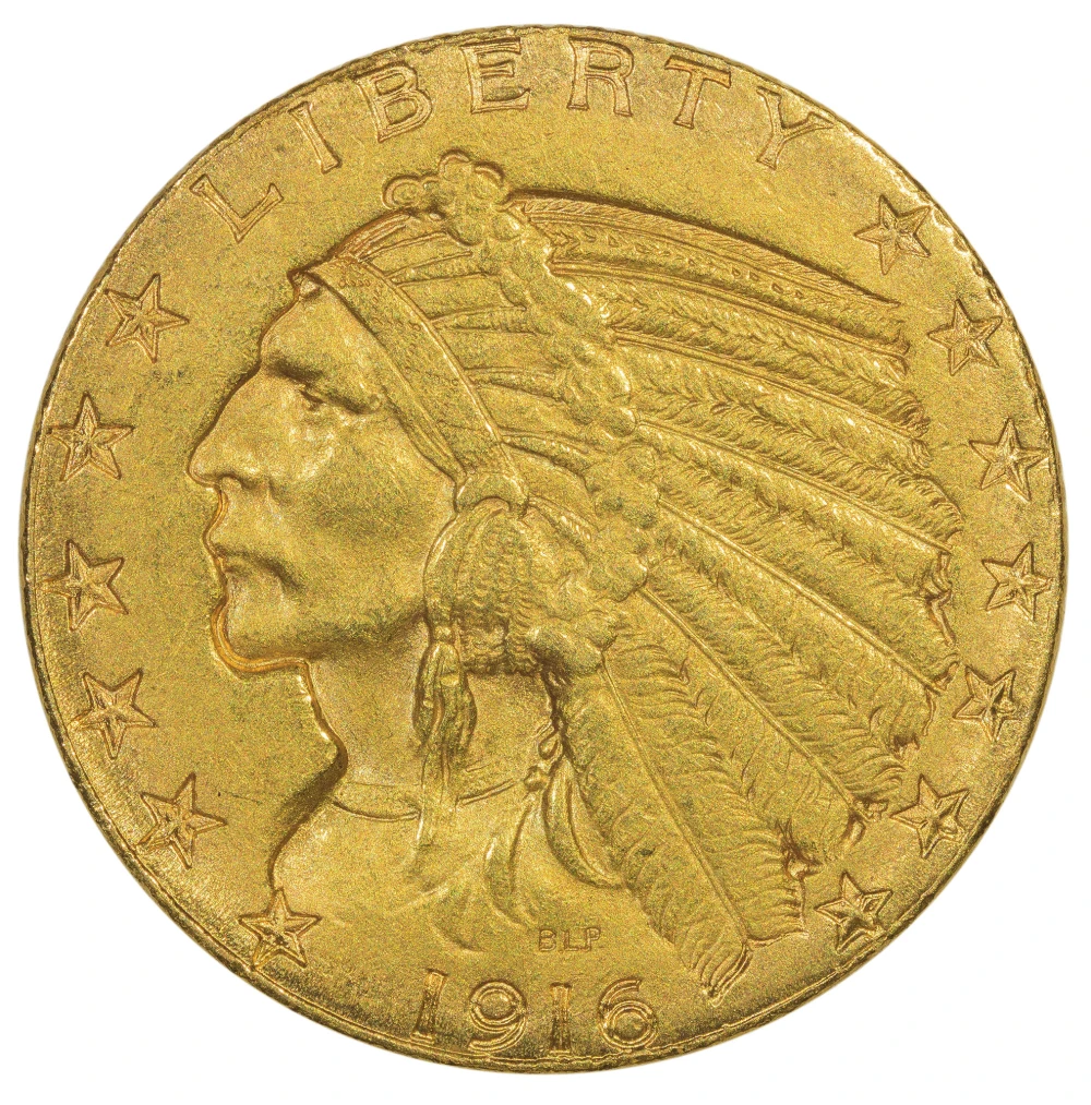 AU-58 Details 1916-S Gold $5 Indian