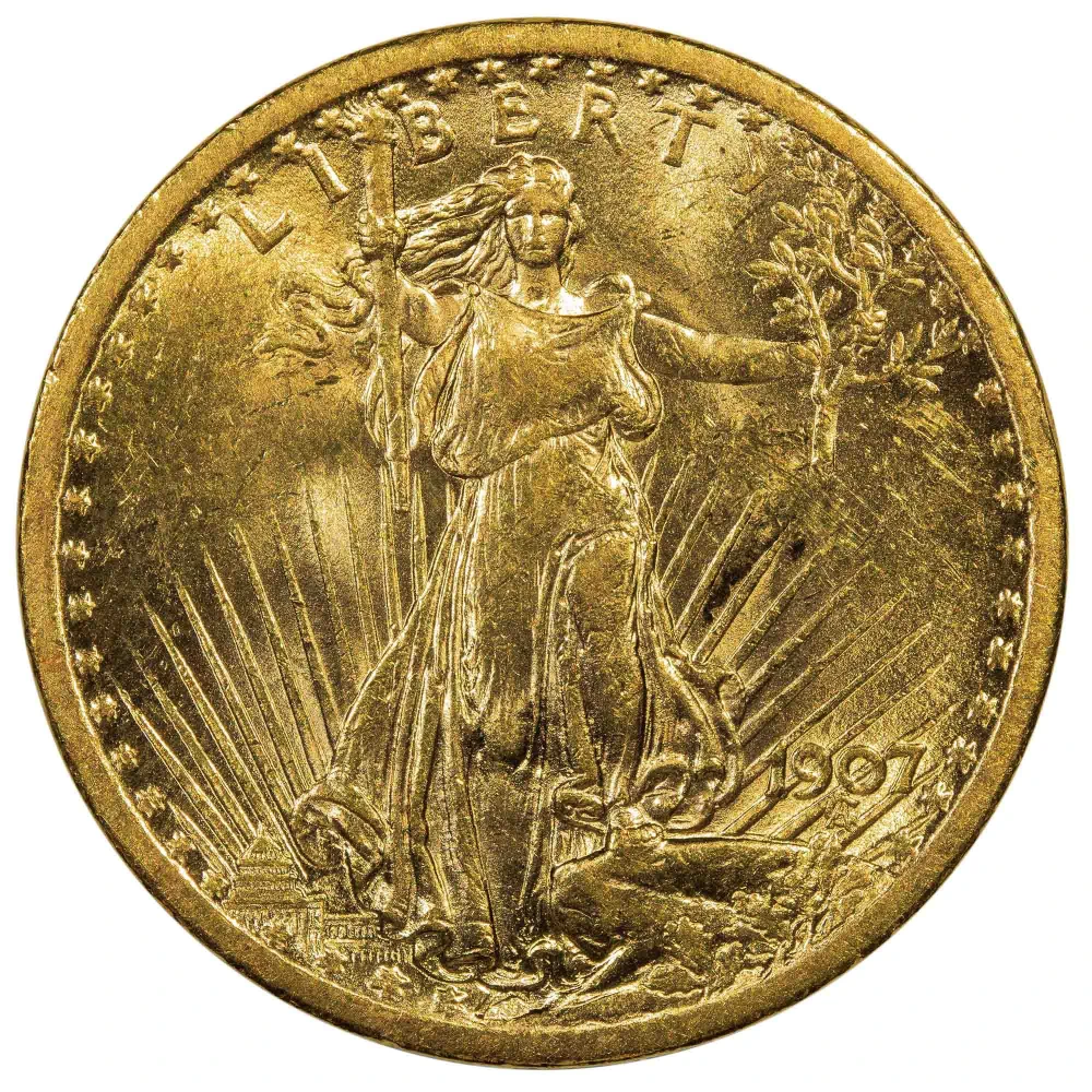 BU-60+ 1907 No Motto Gold $20 St. Gaudens