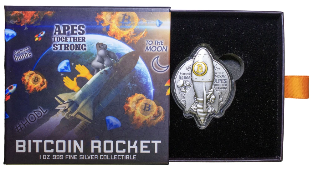Chad. Bitcoin Rocket 1 Ounce Silver