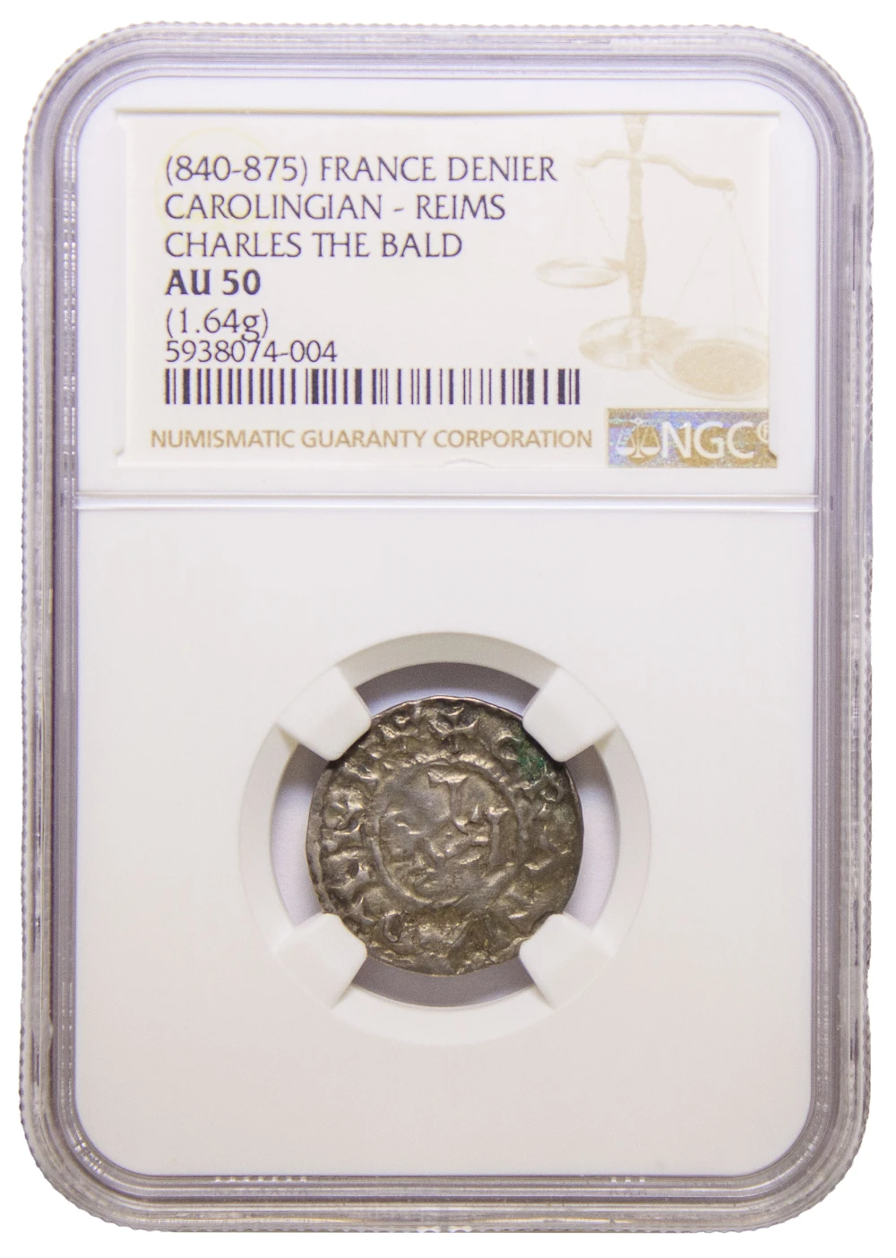 France. NGC AU-50 Undated (840-855) Silver Denier