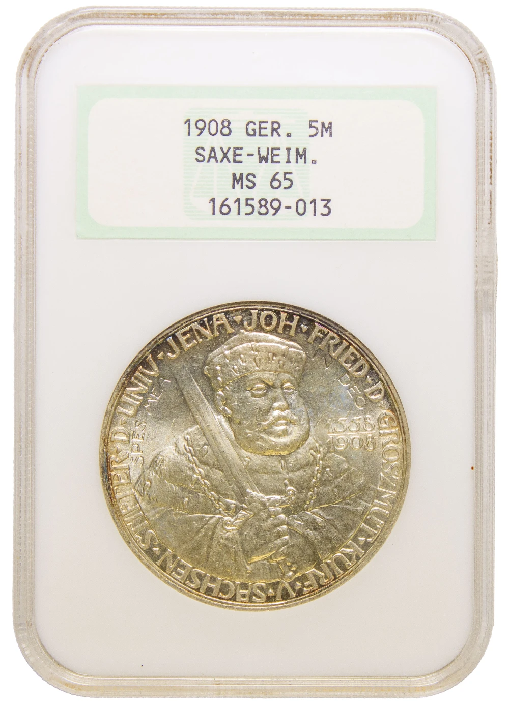 German States. NGC MS-65 1908 Saxe-Weimar 5 Mark