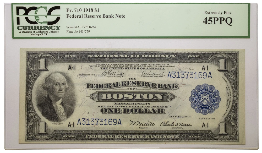 PCGS EF-45 PPQ 1918 $1 FRB