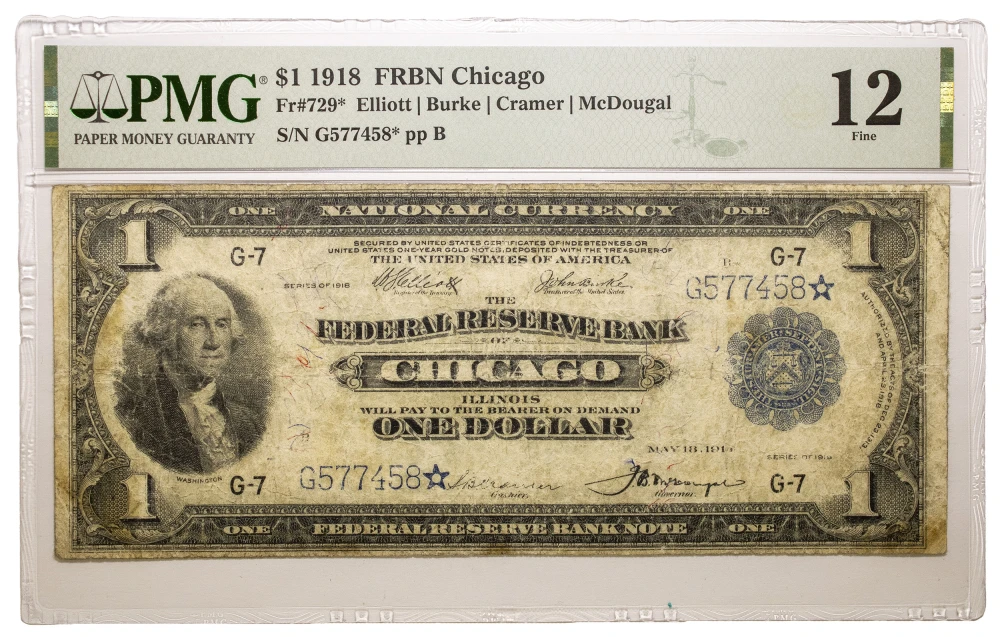 PMG F-12 1918 $1 FRB Star Note