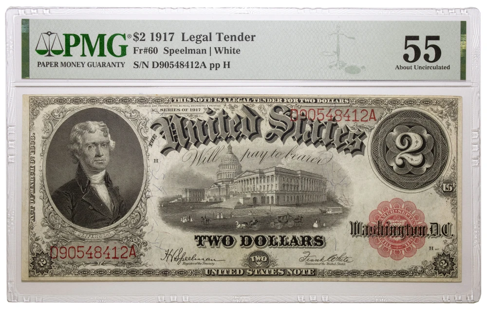 PMG AU-55 1917 $2 Legal Tender