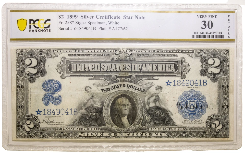 PCGS VF-30 Details 1899 $2 Star Note