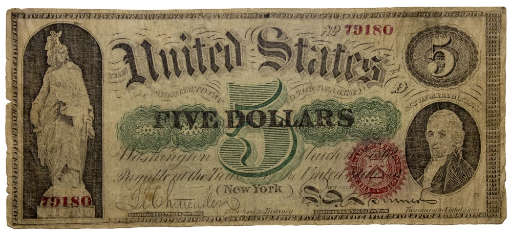 F/VF Contemporary Counterfeit 1863 $5