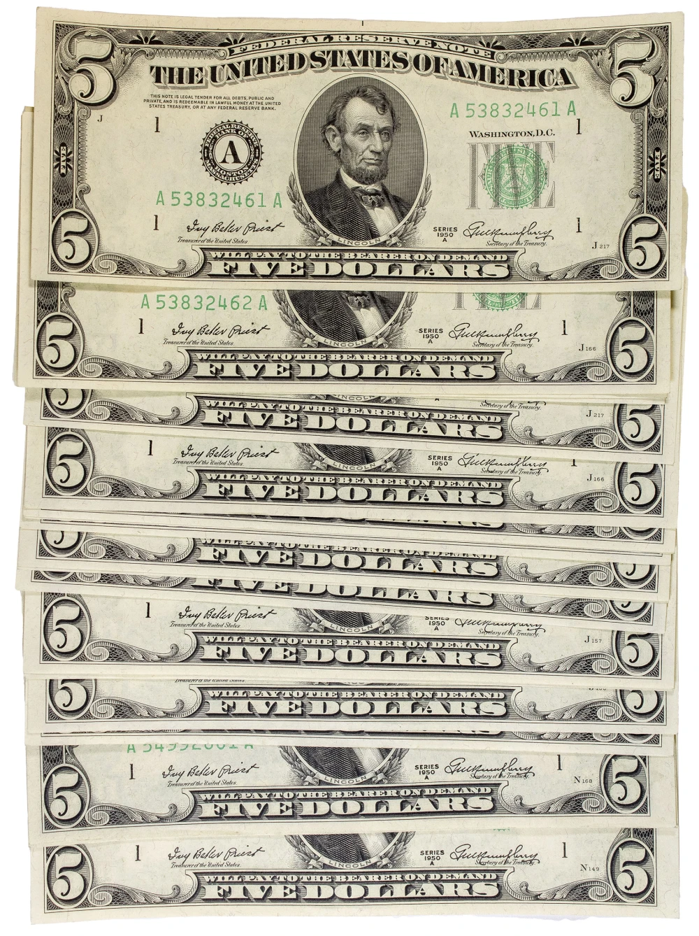 22 Pcs CU 1950-A $5 FRN's