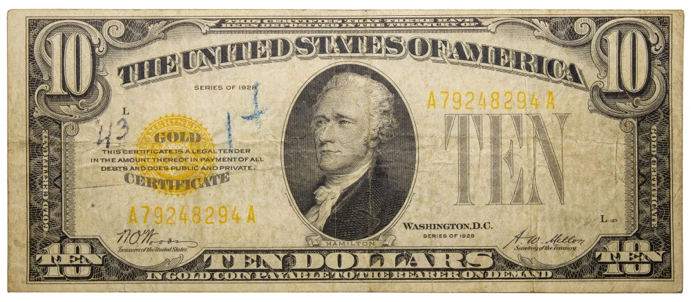 VF Details 1928 $10 Gold Certificate