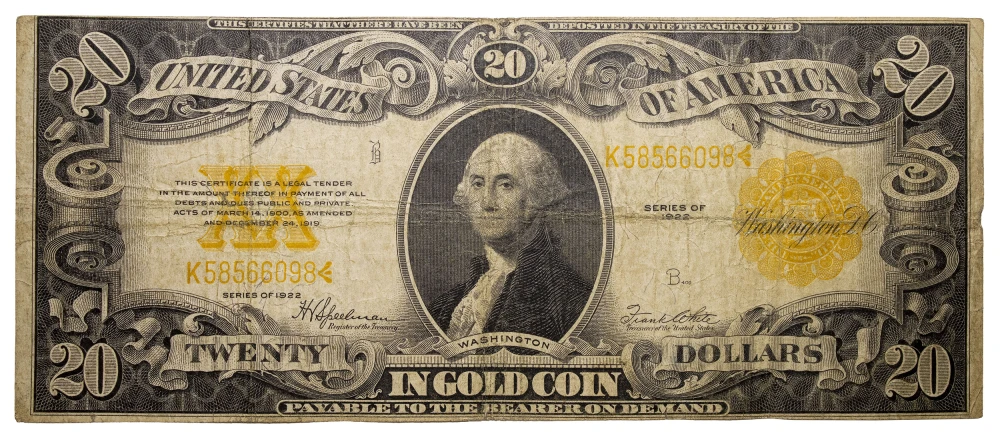 Fine+ 1922 $20 Gold Certificate