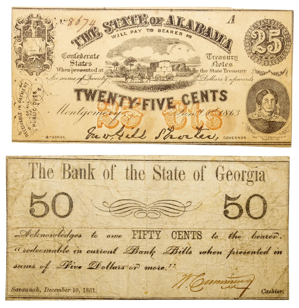 Pair Of Southern Civil War Notes