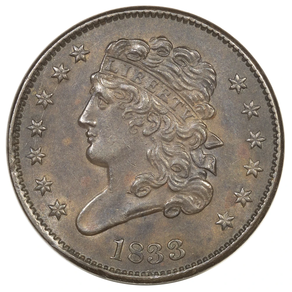 AU-58 1833 Half Cent