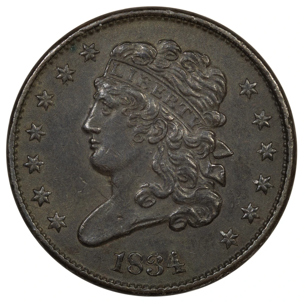 AU-50 1834 Half Cent